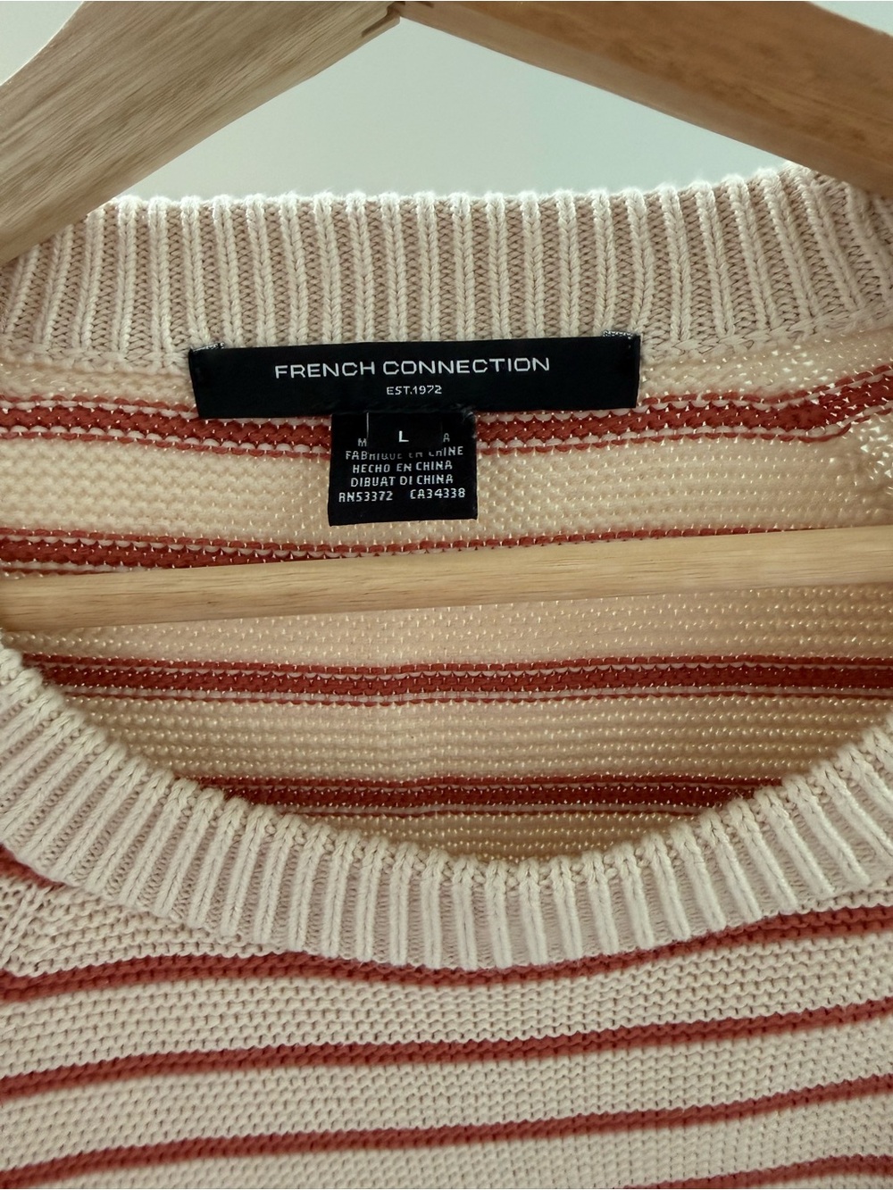 French Connection Striped 100% Cotton Knit Sweater Large L Nautical Preppy Cozy - Picture 7 of 9